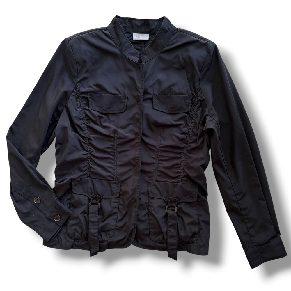 Linea Domani Women Brown Ruch Utility Jacket Mock Neck DRing Cargo Pockets Y2813
